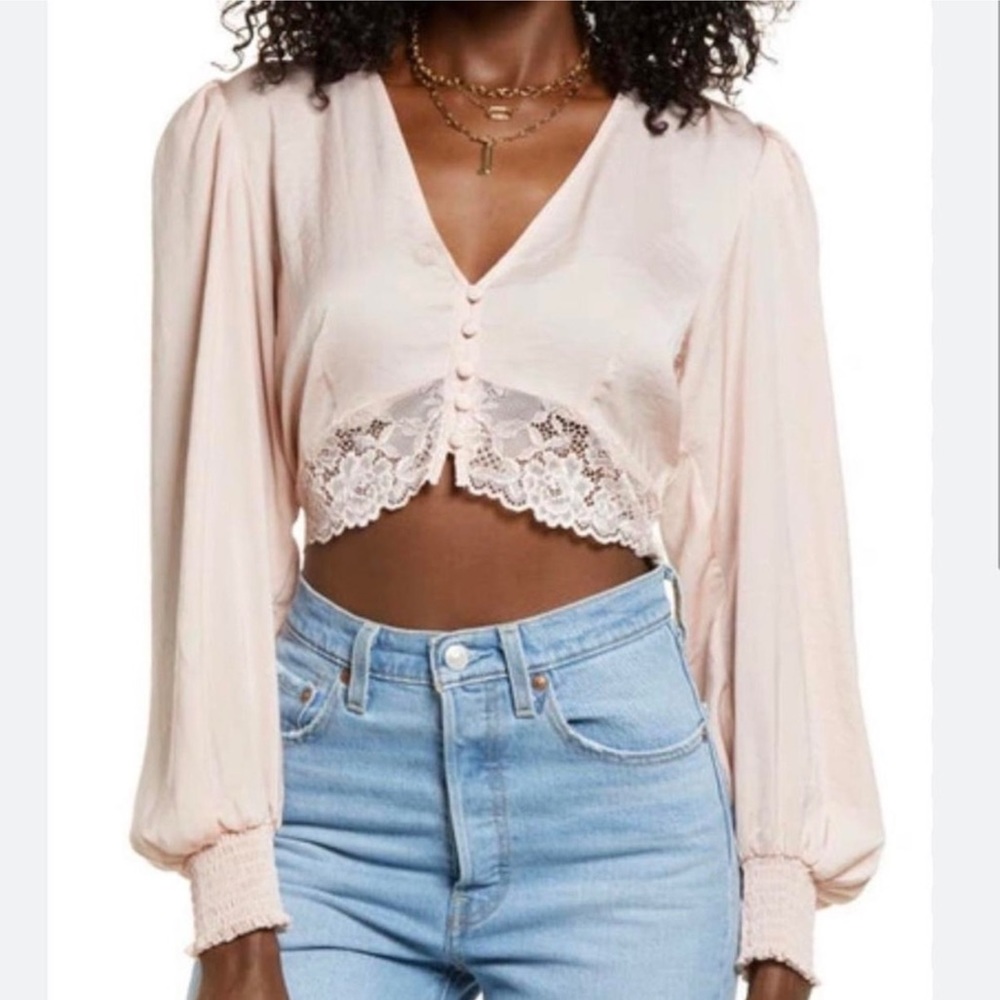 New Open Edit Pink Crop Long Sleeve Top Size XS
